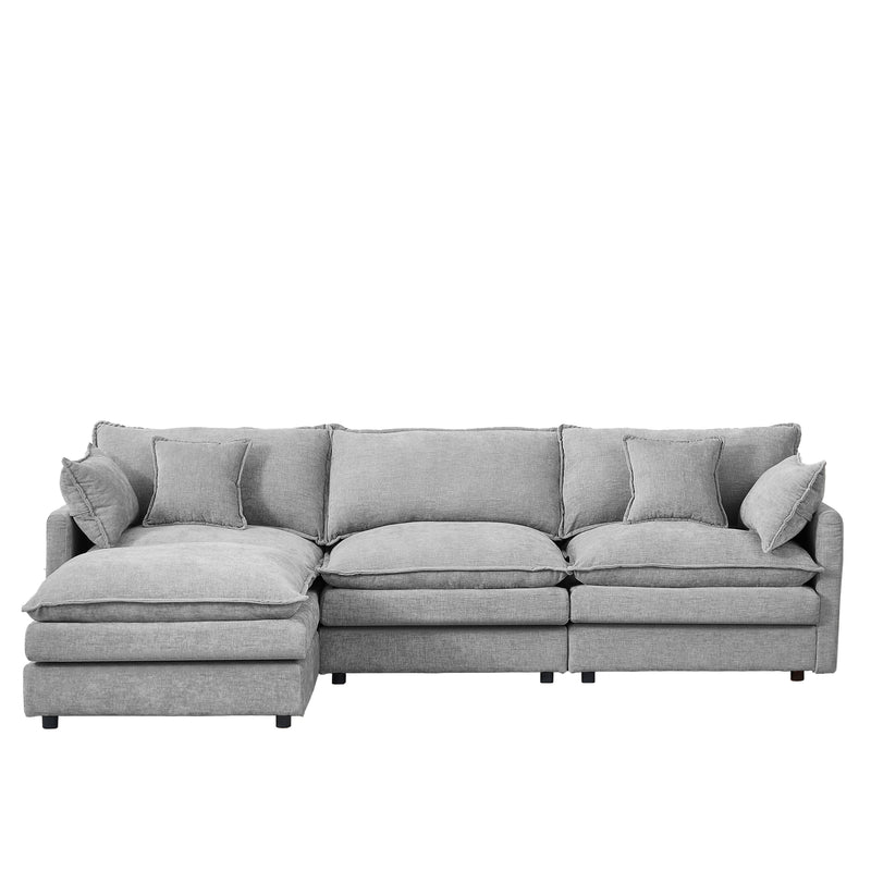 Contemporary Modular Sectional Sofa, 105 Inch L-Shaped Couch Set with Movable Ottoman, Chenille Grey