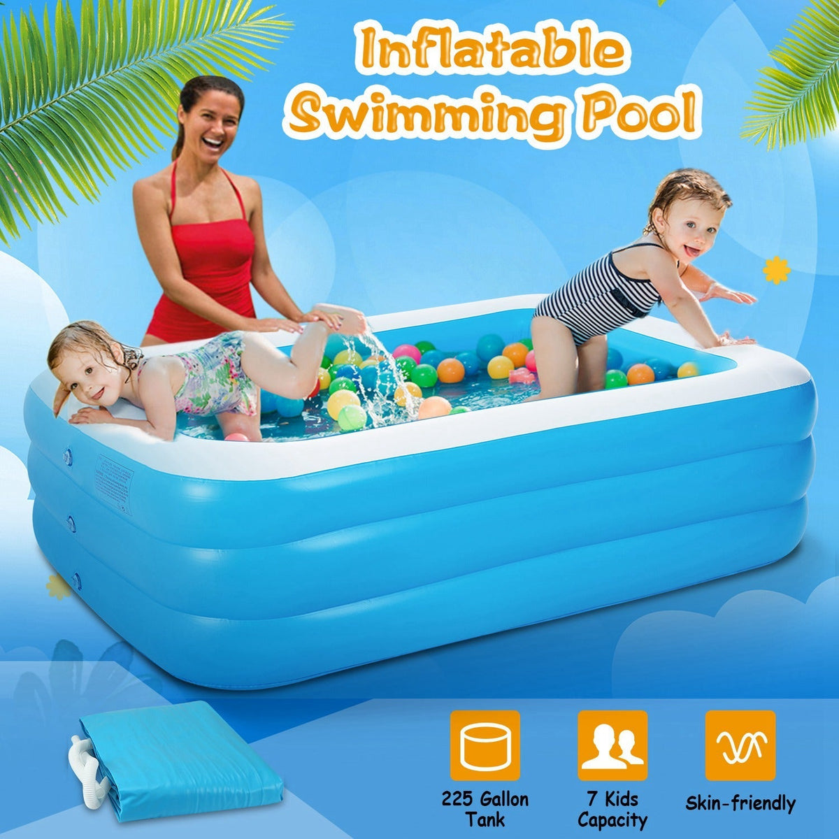 Inflatable Swimming Pools Family Swim Play Center Pool Blow up Kiddie Pool for Family Inflatable Lounge Pool for Kids Baby Adult Inflatable Water Ball, photo 7 of 8