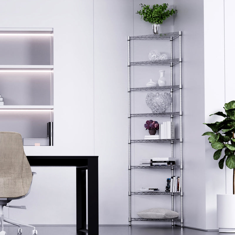 8 Tier Triangles Corners Wire Shelving Unit, NSF Height Adjustable Metal Storage Shelves, Heavy Duty Storage Wire Rack Metal Shelves - 82" H x 20" L x 20" D - Chrome
