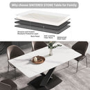 63" Modern Artificial Stone Straight Edge Metal X-Leg Dining Table, 6 People - White / Black by HouseOfZazla