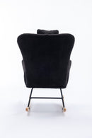 35.5 inch Rocking Chair, Soft Teddy Velvet Fabric Rocking Chair for Nursery, Comfy Wingback Glider Rocker with Safe Solid Wood Base for Living Room Bedroom Balcony (dark grey)