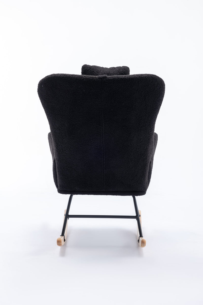 35.5 inch Rocking Chair, Soft Teddy Velvet Fabric Rocking Chair for Nursery, Comfy Wingback Glider Rocker with Safe Solid Wood Base for Living Room Bedroom Balcony (dark grey)