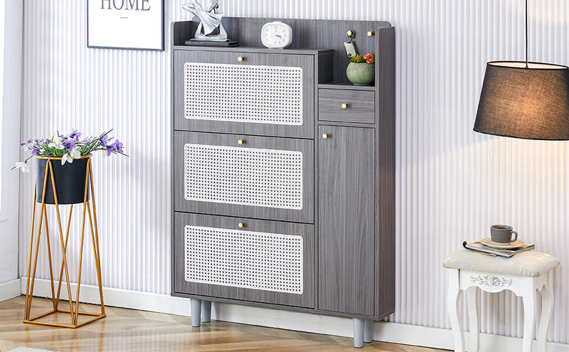 Walker Edison | Rattan Modern Minimalist Entryway Storage Cabinet