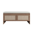 Storage Bench With Cushion, Shoe Cabinet With 2 Doors - Antique Natural / Rattan