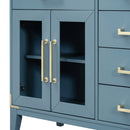 6-drawer and 2-Cabinet Retro Sideboard with Extra Large Storage Space, with Gold Handles and Solid Wood Legs, for Kitchen and Living Room (Antique Blue)