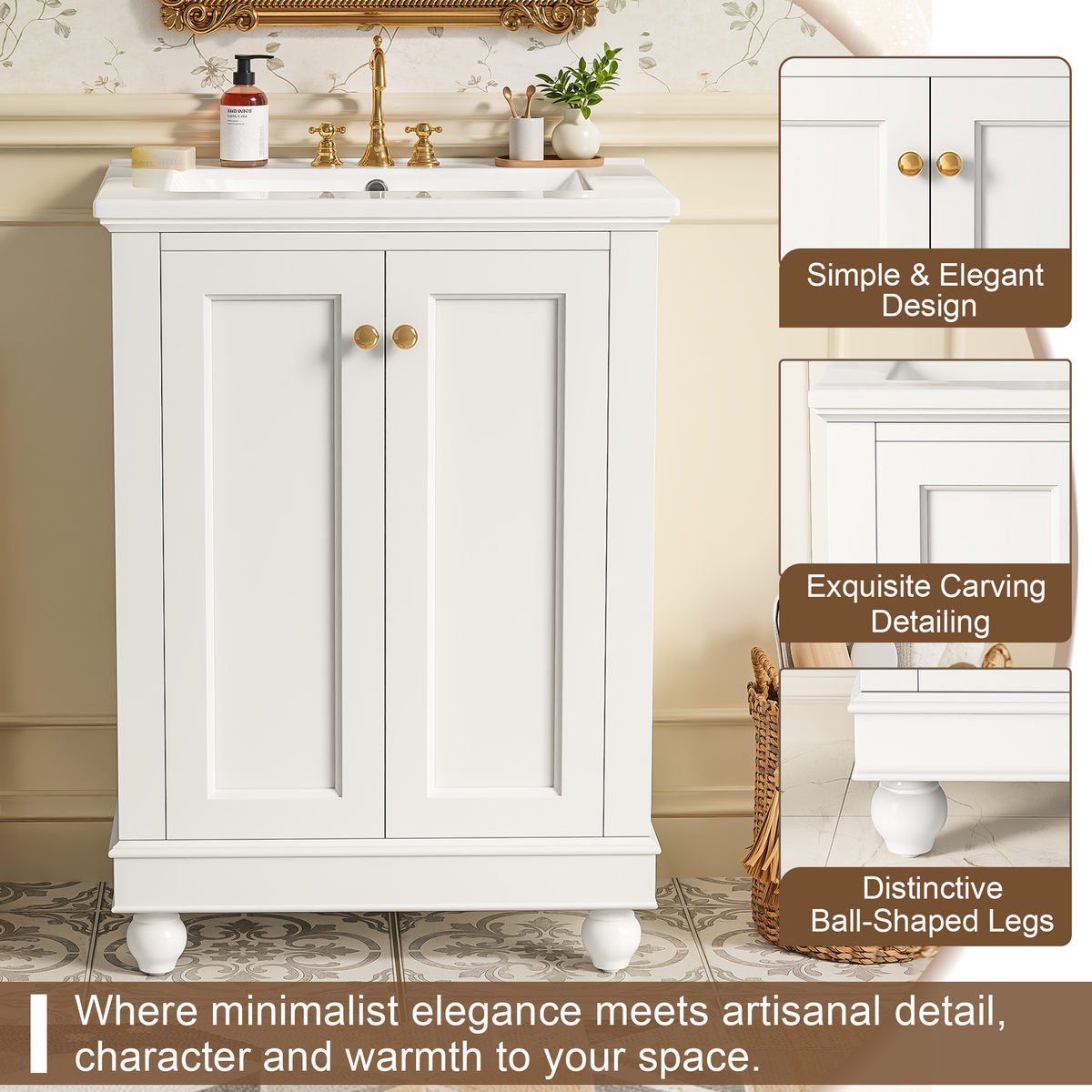 24 Inch Modern Bathroom Vanity Cabinet With Ceramic Sink, photo 8 of 10