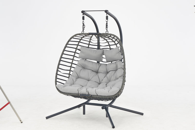 2 person wicker double swing chair with cushion grey