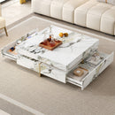 Modern Square Marble Textured Coffee Table with 4 Drawers