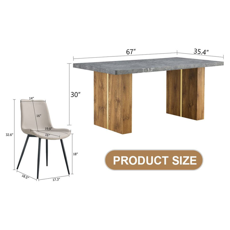 Table and chair set.Cozy Modern MDF Dining Set -67'x35.4' with 4 Gray  Artificial Leather Chairs With Curved Widened Cushion Design.Suitable for restaurants, kitchens, dining rooms,etc.