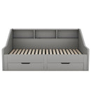 Daybed Frame With Storage Bookcases, 2 Drawers, Charging Station
