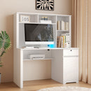 Computer Desk With Hutch & Bookshelf, Wood Executive Desk Teens Student Desk Writing Laptop Home Office Desk With Drawers, 3 Ac Outlets And 2 USB Charging Ports, Study Laptop Table For Home - White by HouseOfZazla