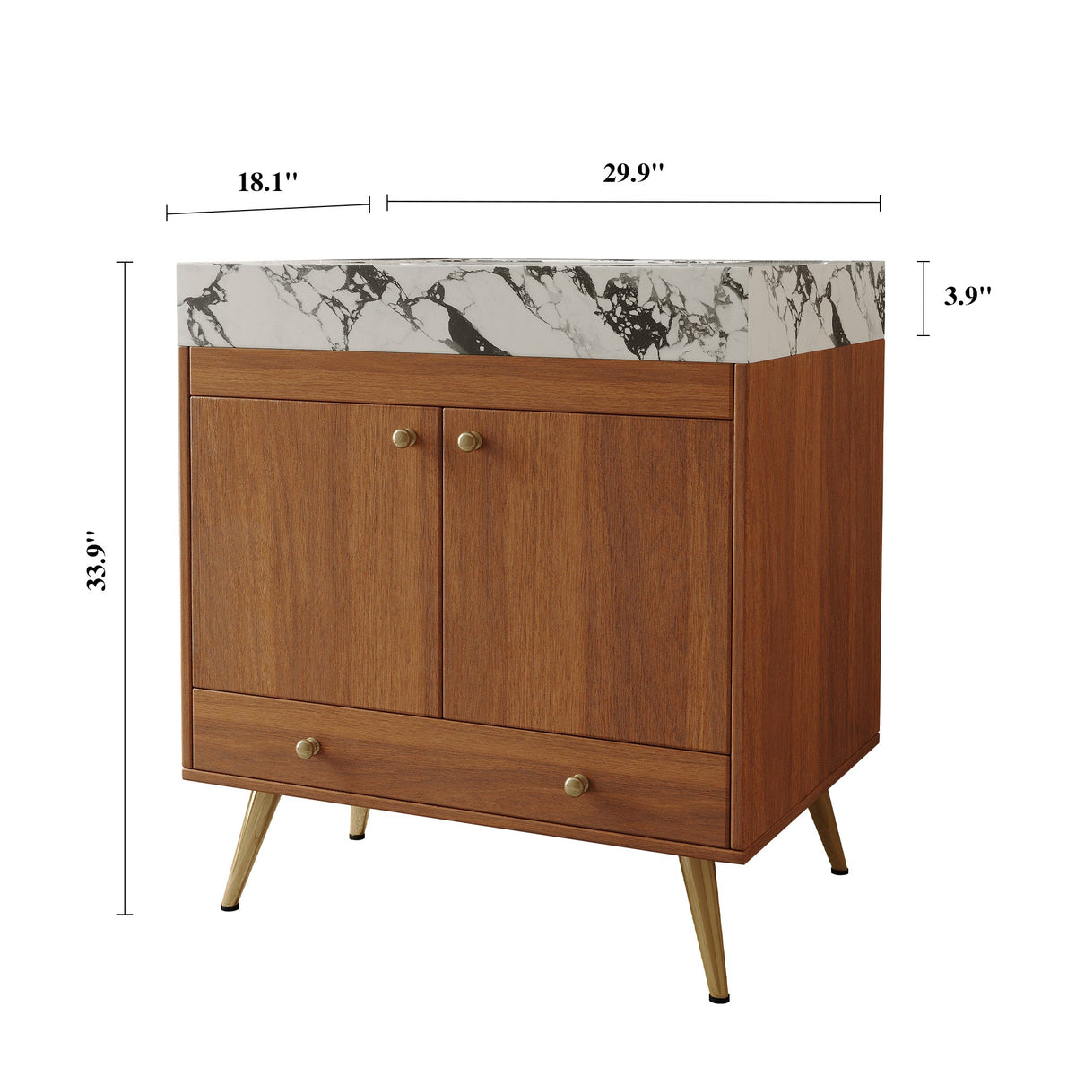 Mid-Century Free-Standing Bathroom Vanity with Faux Marble Top, photo 10 of 10