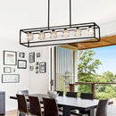 6 Light Farmhouse Chandelier, Modern Industrial Linear Rectangular Crystal Pendant Light Cage Chandelier For Dining Room, Kitchen Island, Bar, Long Table, G9*6 Bulbs Included - Matte Black by HouseOfZazla