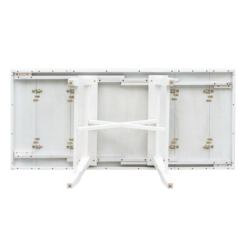 6-Piece Classic Dining Table Set, Rectangular Extendable Dining Table with two 12"W Removable Leaves and 4 Upholstered Chairs & 1 Bench for Dining Room (Gray+White)