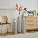 Modern Floor Vase Set Metal Vases With Geometric Pattern, 3 Piece Home Decor Set - White / Black