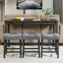 4 Piece Bar Table Set with Power Outlet, Bar Table Set with Chairs, Sofa Bar Table with Stools, Behind Couch Table with 3 Padded Stools, for Living Room, Dining room, Dark Gray by Montret