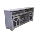 65.3" TV Stand with LED Light Strips and Iron Mesh Barn Door