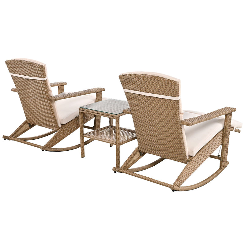 Adjustable Outdoor Wicker Double Rocking Chair with Coffee Table, Suitable for Backyard, Garden, Poolside.