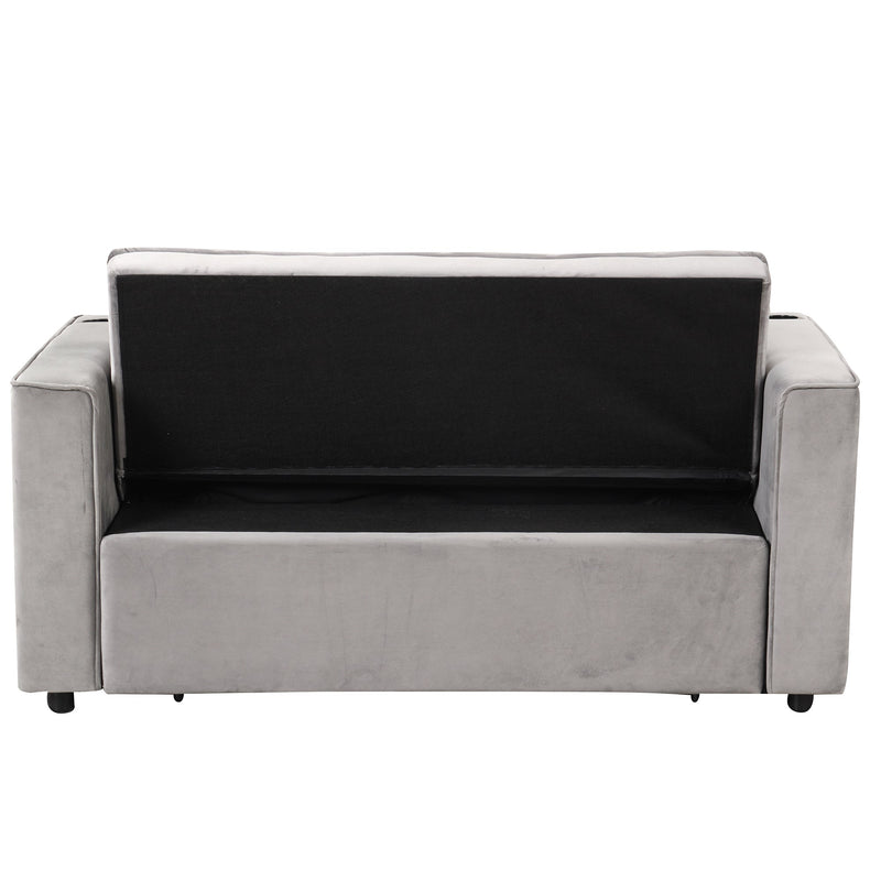 55.3" 4-1 Multi-functional Sofa Bed with Cup Holder and USB Port for Living Room or Apartments, Gray