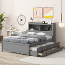 Full Size Platform Bed With Trundle, Drawers, USB Ports And Built In Shelves - Gray by HouseOfZazla