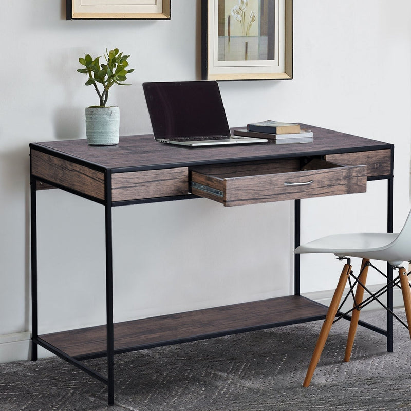 43.3" W x 21.6"D x 29.3" H Computer Desk with One Drawer, Walnut & Black