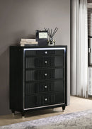 Ravenne 5-drawer Velvet Upholstered LED Chest of Drawers Black