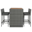 5-piece Outdoor Patio Wicker Bar Set, Bar Height Chairs With Non-Slip Feet And Fixed Rope, Removable Cushion, Acacia Wood Table Top, Brown Wood And Gray Wicker by Montret