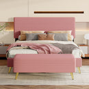 2 Pieces Bedroom Sets Queen Size Upholstered Bed Frame, Modern Corduroy Storage Ottoman,Pink