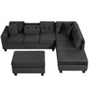 Modern Sectional Sofa With Storage Ottoman, L - Shape Couch With 2 Pillows And Cup Holders by HouseOfZazla