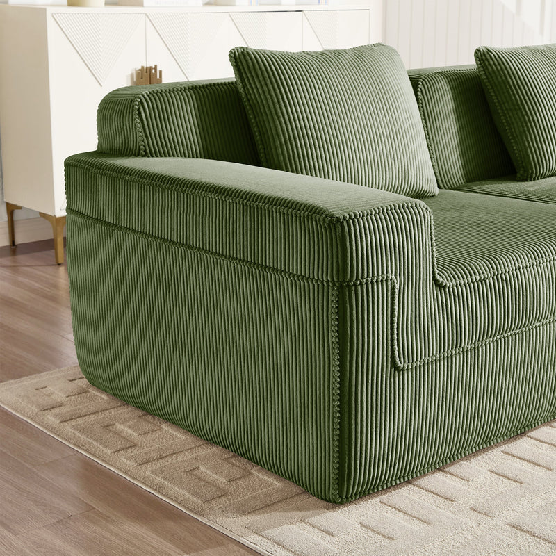 Armless Sofa with Pillow - Green Corduroy, photo 8 of 9