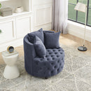 Modern Upholstered Swivel Chair With Button Tufted Design And Movable Wheels by HouseOfZazla