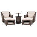 5 Pieces Outdoor Patio Furniture Set with Pet House Cool Bar and Retractable Side Tray, Rattan Wicker Patio Swivel Rocking Chairs Set of 2 with Ottomans for Backyard, Porch, Balcony, Beige