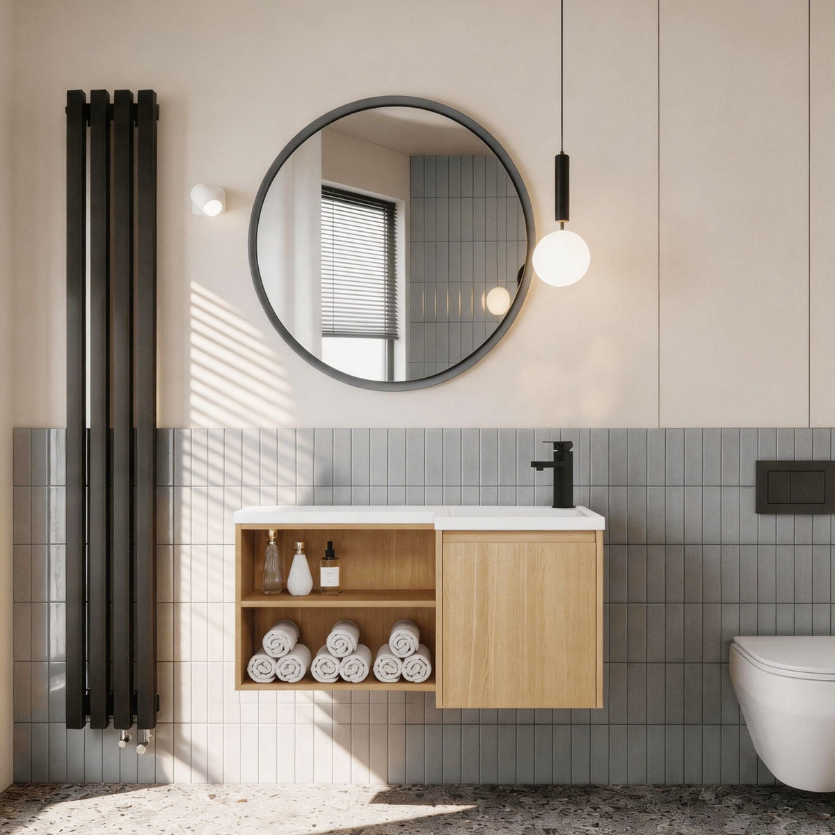 L-Shaped Wall Mounte Floating Bathroom Vanity With Integrated Sink, photo 13 of 14