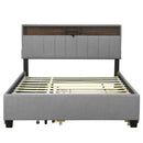 Upholstered Platform Bed With Storage Headboard, Trundle & 2 Drawers And A Set Of Sockets & USB Ports
