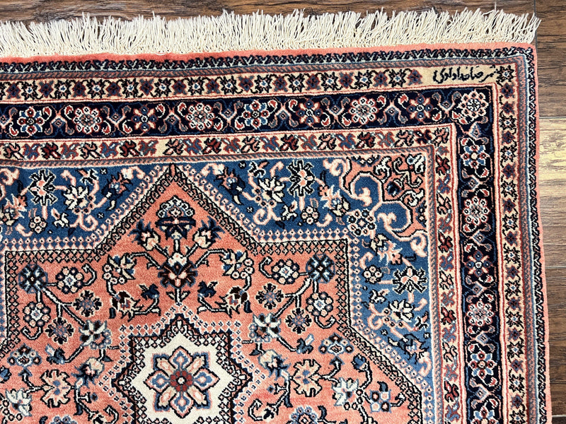 Persian Shiraz Rug 3x5, Geometric Tribal Rug, Wool Hand Knotted Vintage Carpet, Light Red & Blue, Signed by Masterweaver