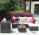 Rattan Patio Furniture Set Wicker Sofa Cushioned Sectional (4 Pieces, Brown) by HouseOfZazla