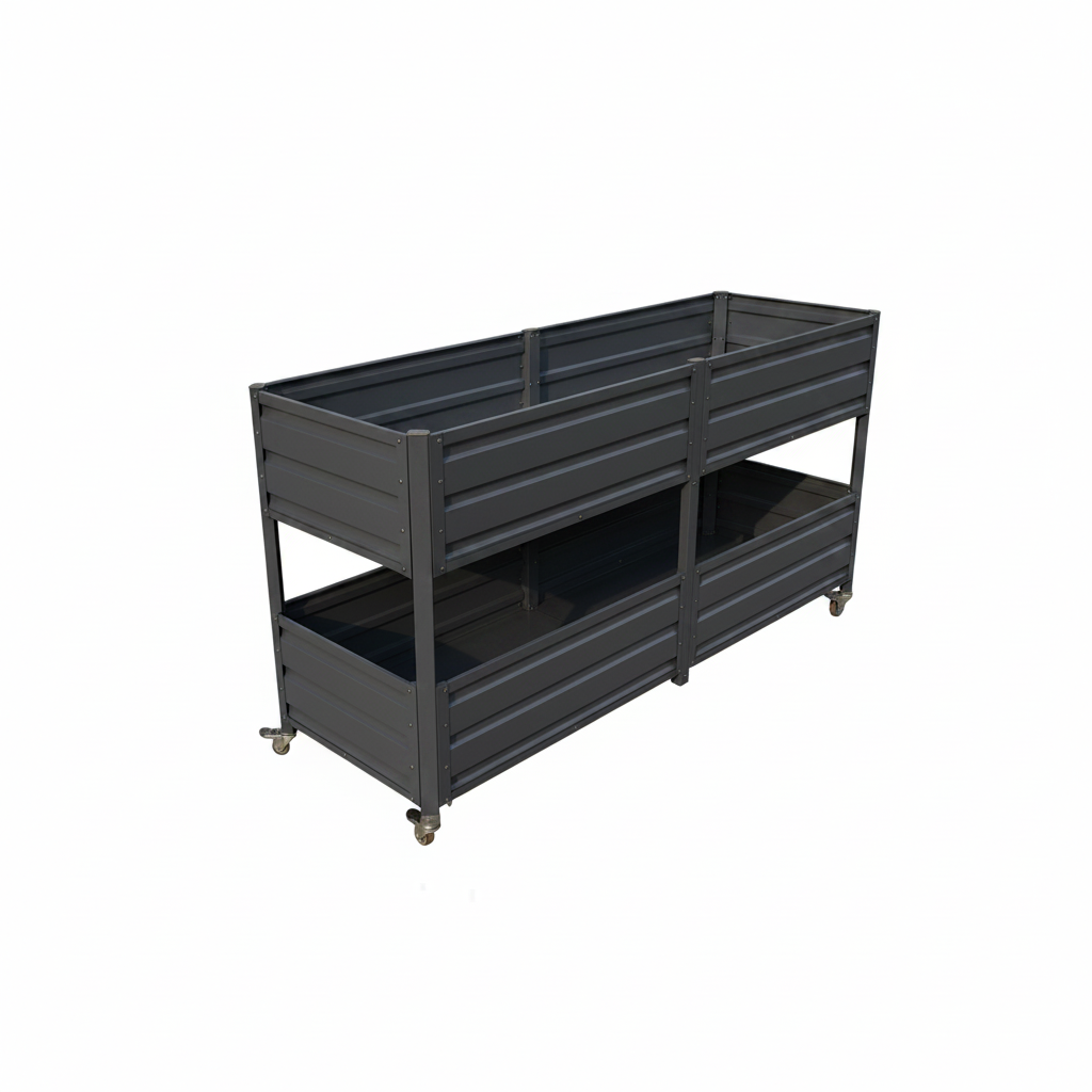 Dual Tier Elevated Metal Raised Garden Bed with Lockable Wheels, photo 8 of 9