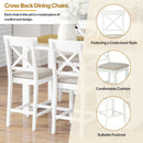 60"Lx30"W Solid Wood Farmhouse Counter Height Dining Table Set with 3-Tier Storage Shelves, Upholstered Dining Chairs for 4, 5-Piece, White