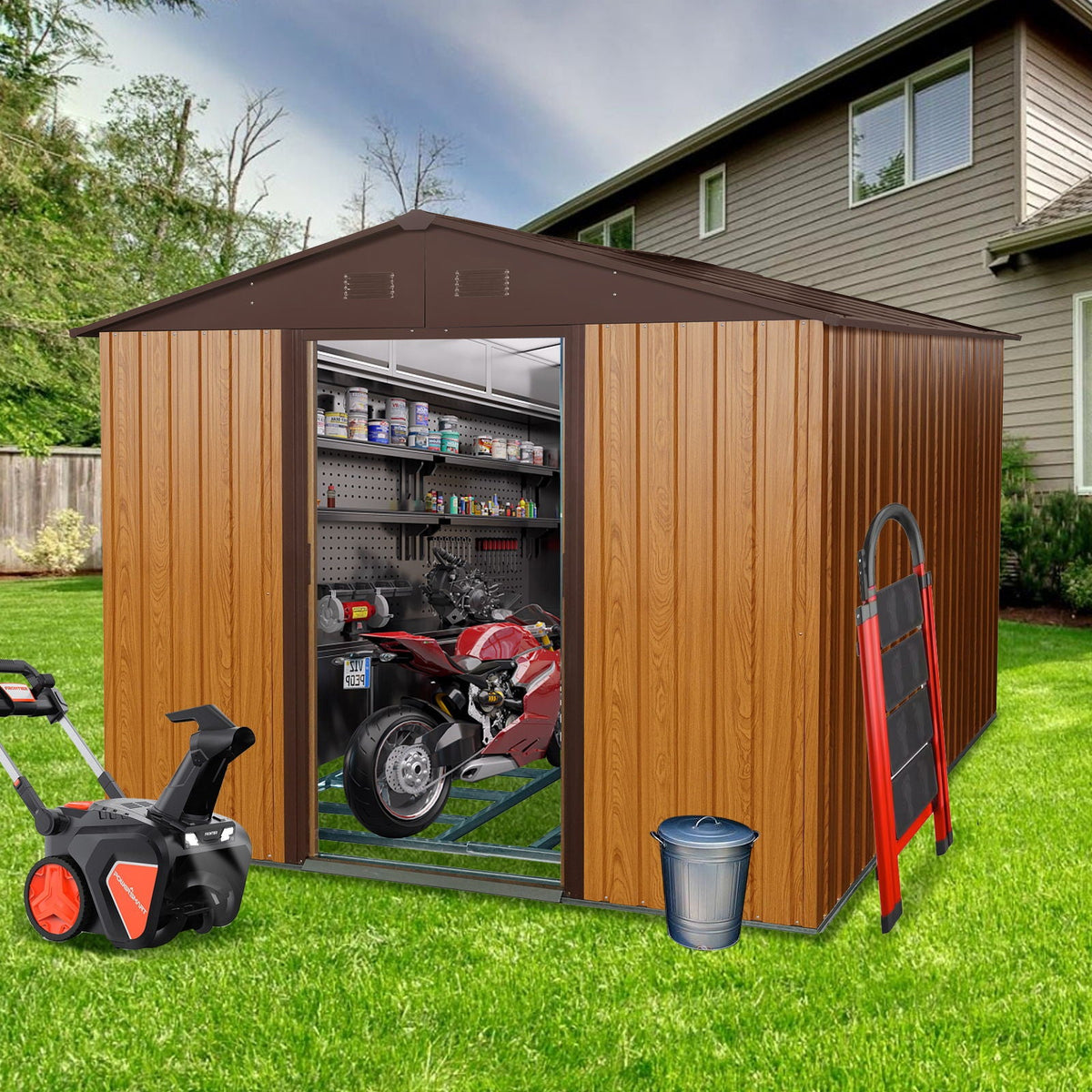 Outdoor Metal Storage Shed With Floor Base, photo 34 of 40