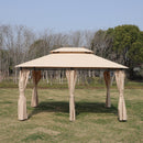 Khaki Outdoor Patio Gazebo Canopy Tent with Ventilated Double Roof