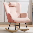 35.5 inch Rocking Chair, Soft Houndstooth Fabric Leather Fabric Rocking Chair for Nursery, Comfy Wingback Glider Rocker with Safe Solid Wood Base for Living Room Bedroom Balcony (pink)