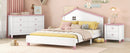 3-Pieces Bedroom Sets Full Size Platform Bed with Nightstand and Storage dresser,White+Pink