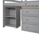 Loft Low Study Bed With Cabinet, Shelves And Rolling Portable Desk, Multiple Functions by HouseOfZazla