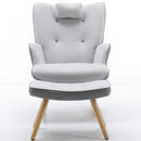 35.5 inch Rocking Chair, Soft Houndstooth Fabric Leather Fabric Rocking Chair for Nursery, Comfy Wingback Glider Rocker with Safe Solid Wood Base for Living Room Bedroom Balcony (light grey)