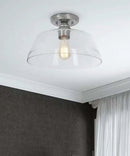 Catalina 13"W 1-Light Semi Flush Mount Vintage Light Fixture Brushed Nickel Finish with Glass Shade by LampsUSA