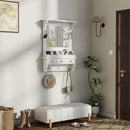 Floating Makeup Vanity With Big Mirror, Wall Mounted Storage Vanity With Drawers, Pockets & Hooks, Space Saving Decorative Home Organizer - White