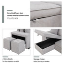 Modern L-Shape 3 Seat Reversible Sectional Couch, Pull Out Sleeper Sofa With Storage Chaise And 2 Stools For Living Room Furniture Set by Unique Piece Furniture