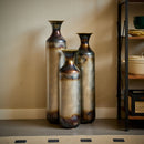 Modern Droplet Shaped Floor Vase Set, Glazed Metal Decorative Vases 3 Piece Home Accent For Living Room - Gold / White