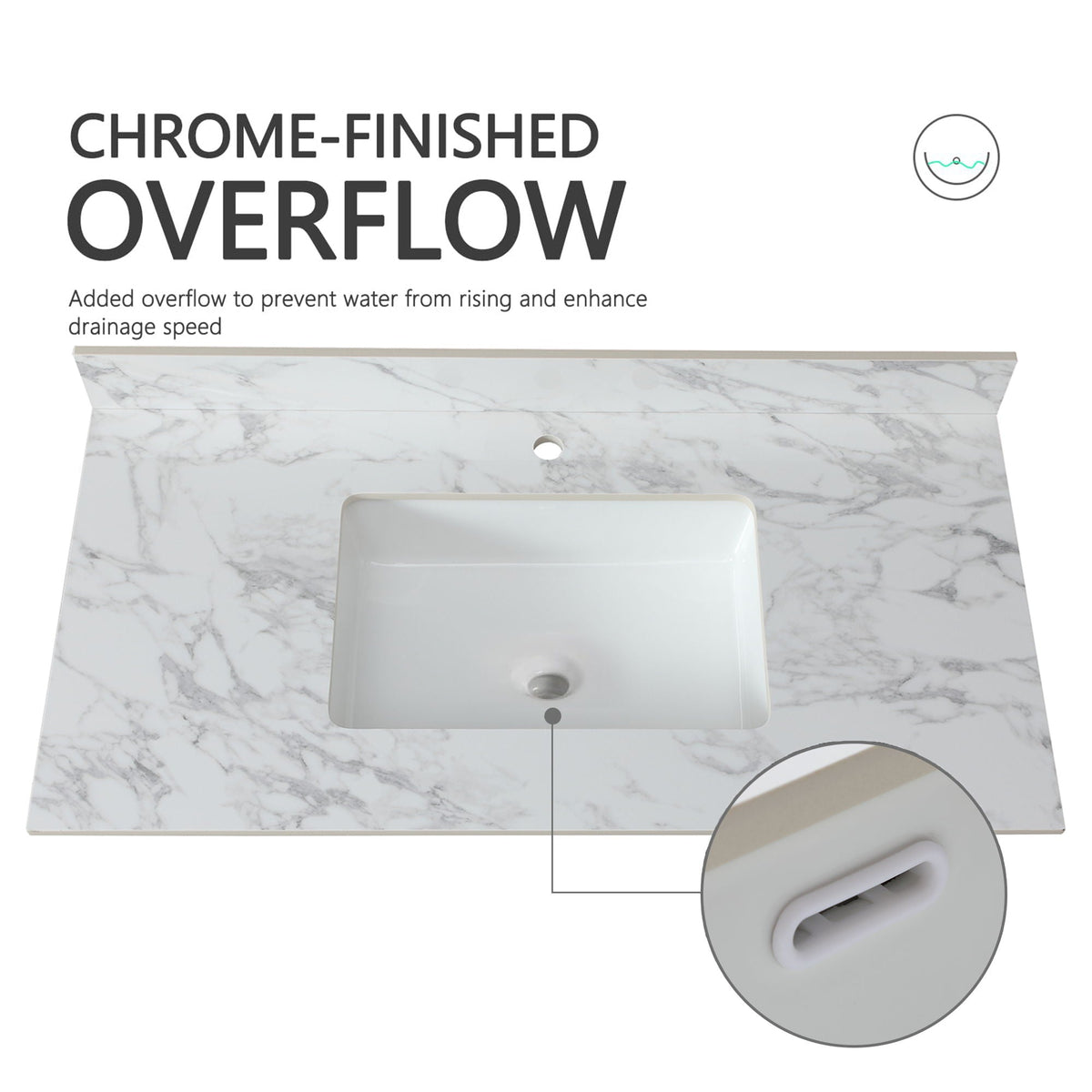 Elegant Bathroom Vanity Top With Rectangular Ceramic Sink And Backsplash, photo 19 of 19