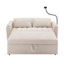 55.9" Convertible Sofa Bed Loveseat Sofa with Three USB Ports, Two Side Pockets, Two Cup Holders and 360Swivel Phone Holder for Living Room, Beige